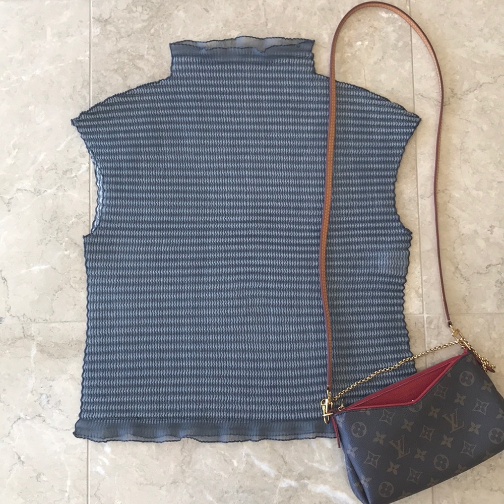 Blue-Gray short sleeve short turtle neck top